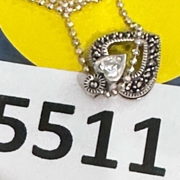 Heart Pendant Sterling Silver Necklace Marcasite 5g 17’ Bead Ball Chain 5511 - Picture 13 of 13
